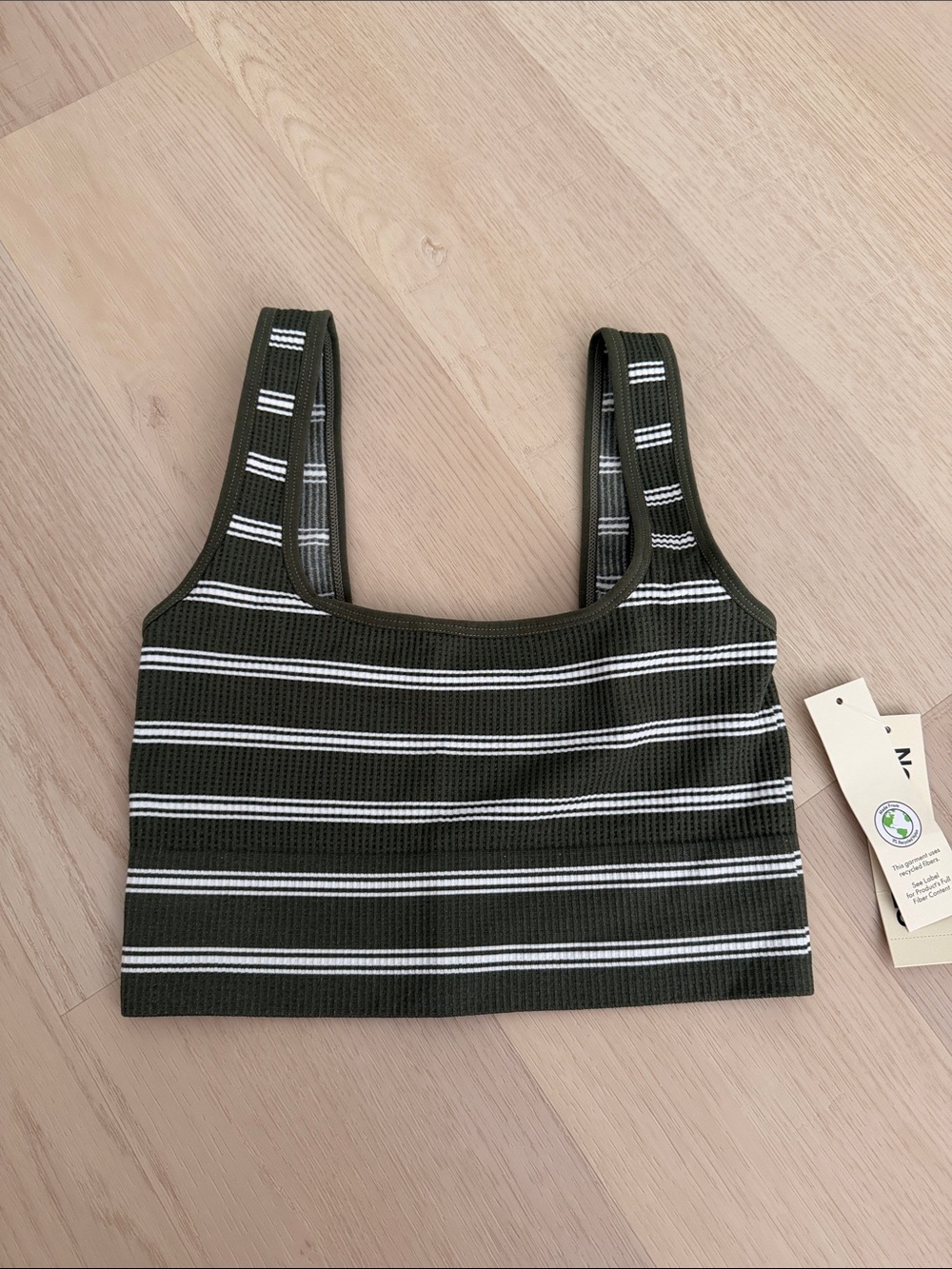 No Boundaries Olive Green & White Striped Crop Tank
